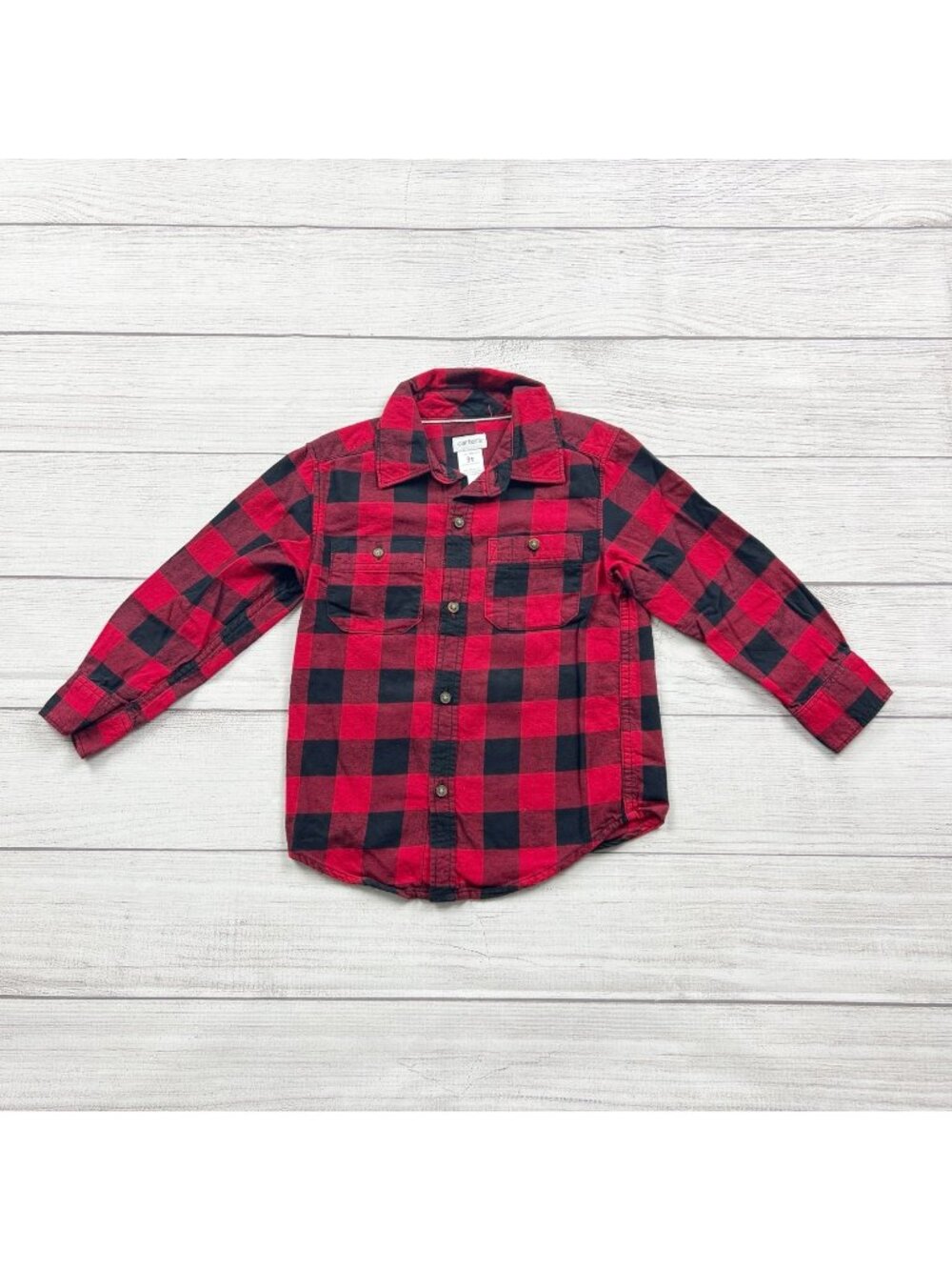 Carter's Toddler Boys Red Black Buffalo Plaid Button Down Flannel Shirt 3T